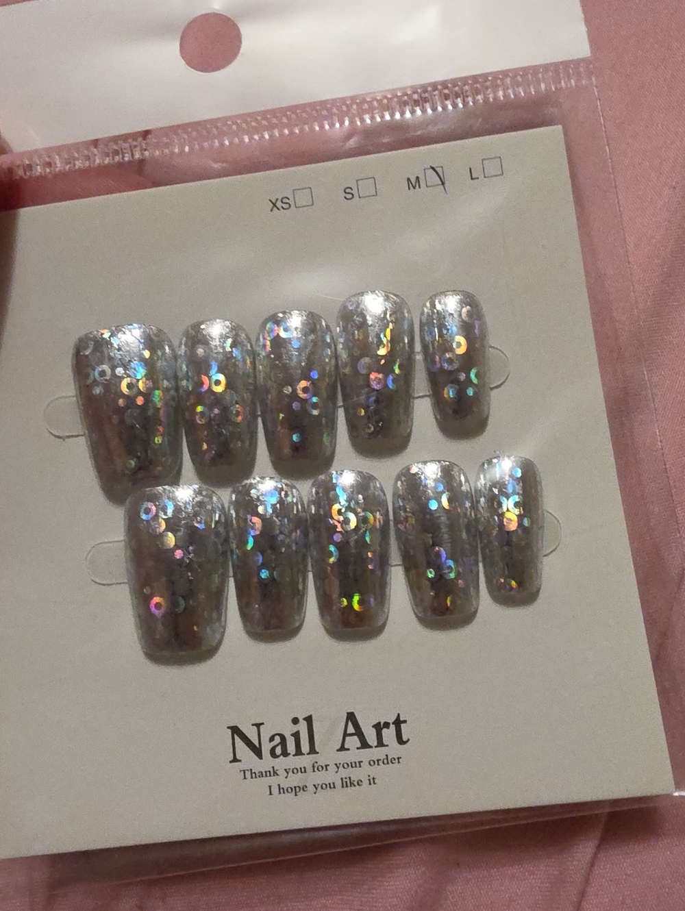 Nail Art Holographic Sequin Press-On Nails - Silver